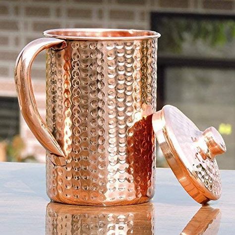 AmazonSmile | HealthGoodsIn - Pure Copper (99.74%) Hammered Water Jug | Copper Pitcher for Ayurveda Health Benefits (50.7 US Fluid Ounce): Carafes & Pitchers Copper Tumblers, Copper Pitcher, Copper Water Bottle, Copper Jug, Copper Moscow Mule Mugs, Copper Utensils, Copper Vessel, Copper Crafts, Copper Anniversary Gifts