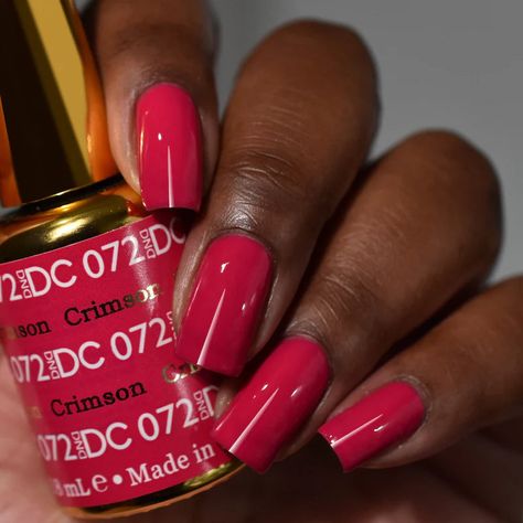 DND DC Gel Duo - Crimson #072 0.6 oz 18 mL DC represents our premium gel polish with superior pigmentation and coverage. DC gel polish lasts for up to 3 weeks with no chipping or peeling, and soaks completely off in only 10 – 15 minutes. How To Use: Starting with completely clean and prepped nails, apply a single coat of base gel and cure for 30 seconds in a LED lamp. Apply a single thin layer of gel color and cap the edges. Cure for 45 seconds in a LED lamp. Apply the second thin layer of gel color and cap the edges. Cure for 45 seconds in a LED lamp. Apply DND top coat no cleanse and cure for 45 seconds in a LED lamp. Applying thick layers of gel color can result in an uneven cure leading to chipping and peeling. Make sure to hydrate daily by moisturizing the cuticles. Thick Layers, Gel Color, 30 Seconds, Gel Nail Polish, Top Coat, 15 Minutes, Gel Polish, Led Lamp, Gel Nails