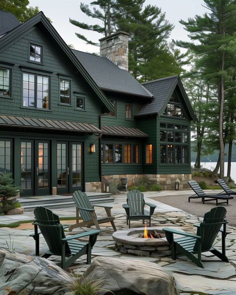 Emily Brownell (she/ her) (@gildedhearth) • Instagram photos and videos Maine Coastal Homes, Lake Cabin Exterior, Lake House Pictures, Adirondack Architecture, Adirondack Homes, Lakehouse Inspiration, Lake House Exterior, Northwoods Cabin, Lakeside House