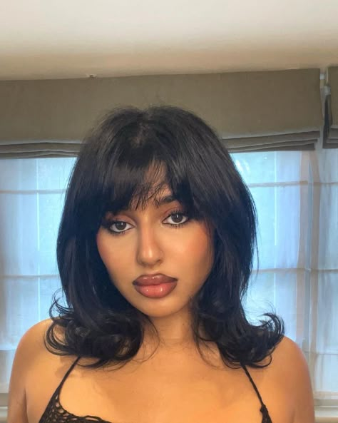 Bangs For A Short Forehead, Medium Hair Styles Bangs, Short Black Hair With Bangs Round Faces, Shoulder Length Hair Cuts With Layers Bangs Black Women, Straight Hairstyles Shoulder Length, Hair Cuts For Women Shoulder Length, Micro Bangs Black Women, Bob Cute Short For Women Round Face, Thick Short Bangs