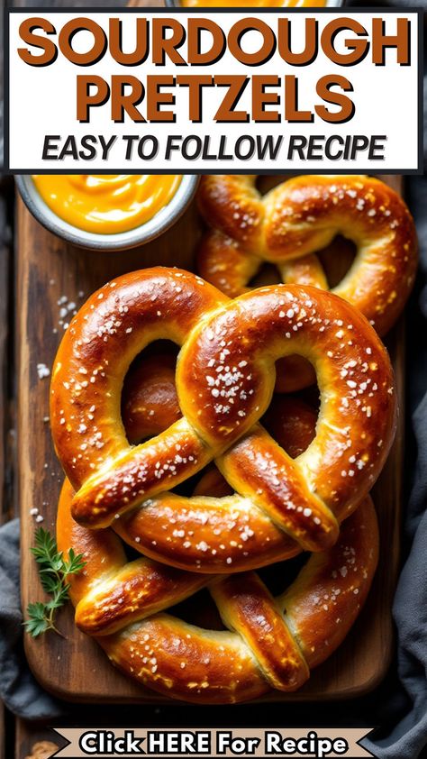 Soft, chewy sourdough pretzels made with a bubbly sourdough starter, brown sugar, and melted butter for the ultimate flavor. This easy-to-follow sourdough pretzel recipe delivers golden, tangy perfection every time. Whether you're a beginner or a pro, this is one of the best sourdough recipes for a delicious homemade snack that everyone will love! Full Recipe At Dealiciousness.net What To Pair With Sourdough Bread, Sourdough Pretzels From Starter, What To Do With Sourdough Starter, Sourdough Savory Recipes, Best Sourdough Recipes, Bread Flavor Ideas, Sourdough Soft Pretzel Recipe, Sourdough Snacks, Sourdough Discard Pretzels