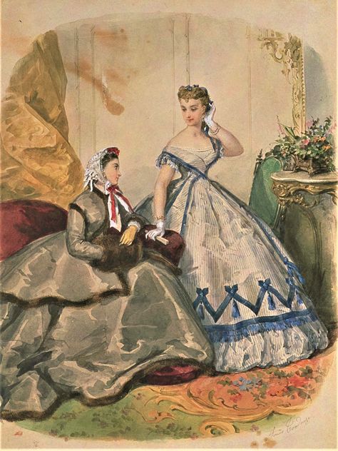 Fashion Plate - La Mode Illustree - 1865 1870 Fashion, 1870s Fashion, Victorian Era Fashion, 1860 Fashion, Ancient Dress, 1800s Fashion, 19th Century Fashion, Old Dresses, Dress Sketches