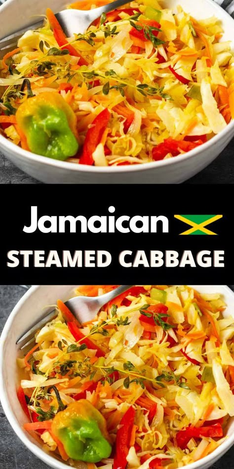 steamed cabbage in white bowl Jamaican Cabbage Recipe, Jamaican Steamed Cabbage Recipe, Jamaican Cabbage, Cooked Cabbage Recipes, Cabbage Recipes Southern, Cabbage Recipes Healthy, Cabbage And Carrots, Steamed Cabbage, Jamaican Cuisine