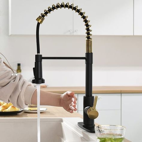 Touchless Stainless Steel 2-Function Pull-out Kitchen Sink Faucet - On Sale - Bed Bath & Beyond - 37417340 Kitchen Faucet Touchless, Laundry Inspiration, Touchless Kitchen Faucet, Matte Black Kitchen, Touchless Faucet, Cleaning Faucets, Black And White Kitchen, Spring Kitchen, Black Faucet