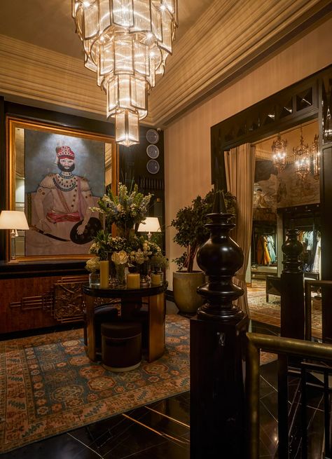 J.J. Valaya’s opulent boutique in New Delhi is filled with grandeur | Architectural Digest India Indian Maximalist Interior, Indian Boutique Interior, British Colonial Interior Design, Colonial Interior Design, White Colonial, India Decor, Maximalist Fashion, British Colonial Decor, Colonial Interior