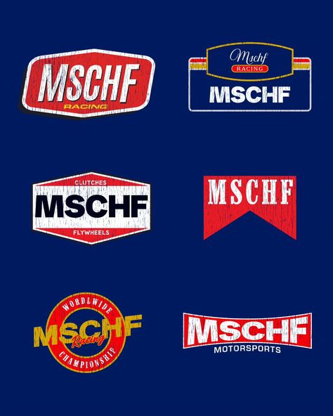 Rev up your style with these trending motorsports patch designs! 🏁 Discover the adrenaline-fueled fusion of speed and style with this concept iconic logos for MSCHF. . How many logos can you recognise from the originals style. Emblem Logo Design Ideas, Nascar Graphic Design, High Fashion Graphic Design, Racing Graphic Design, Racing Typography, Racing Logo Design, Motorsports Logo, Racing Patches, F1 Branding