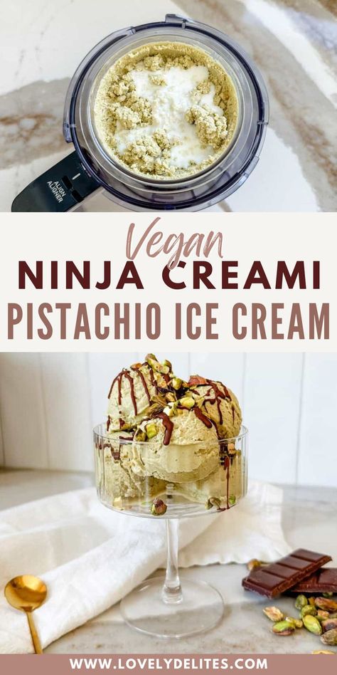 Check out this amazing Pistachio Ice Cream made in the Ninja Creami! This non-dairy ice cream is so yummy. Made with coconut cream, coconut milk, and plenty of pistachios, it’s vegan and totally delicious. My Vegan Ninja Creami Pistachio Ice Cream is an all time favorite vegan ice cream. I also show how to make this homemade ice cream with other methods as well. Vegan Ninja Creami, Vegan Dessert Bars, Vegan Ice Cream Recipe, Vegan Kids Recipes, Easy Gluten Free Desserts, Baked Peach, Easy Vegan Dessert, Pistachio Ice Cream, Fall Recipes Healthy