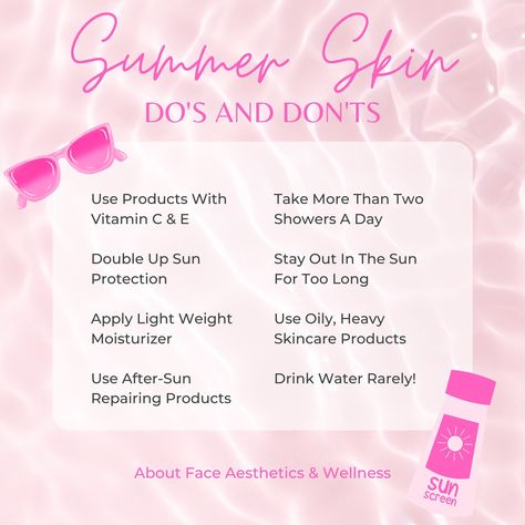 ☀️🌞 Get your summer glow on with these essential skin care tips! 🌞☀️ Do you know what your skin needs to stay radiant during the sunny season? Check out our do’s and don’ts to keep your skin healthy and glowing all summer long: ✅ DO use products with Vitamin C & E ✅ DO double up on sun protection ✅ DO apply lightweight moisturizer ✅ DO use after-sun repairing products 🚫 DON’T take more than two showers a day 🚫 DON’T stay out in the sun for too long 🚫 DON’T use oily, heavy skincare products ... Hot Snacks, Sunny Season, Lightweight Moisturizer, Summer Skin, After Sun, Summer Glow, Double Up, Skin Care Moisturizer, Do You Know What