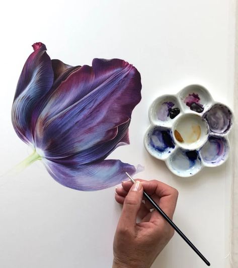 Tulip Artwork, Contemporary Botanical Art, Seascape Artwork, Tulip Painting, Tulips Art, Watercolor Flowers Tutorial, Watercolor Tulips, Botanical Artwork, Watercolor Flower Art