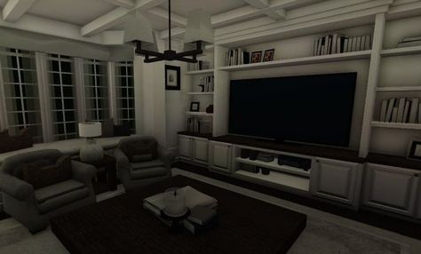 Bloxburg House Ideas Living Room Modern, Bloxburg Realistic Living Room Ideas, Dark Bloxburg House Ideas, Dark Modern Bloxburg, Bloxburg Interior Ideas Living Room, Realistic Bloxburg Interior, Bloxburg Realistic Living Room, Realistic Bloxburg House Interior, Bloxburg Realistic Bedroom