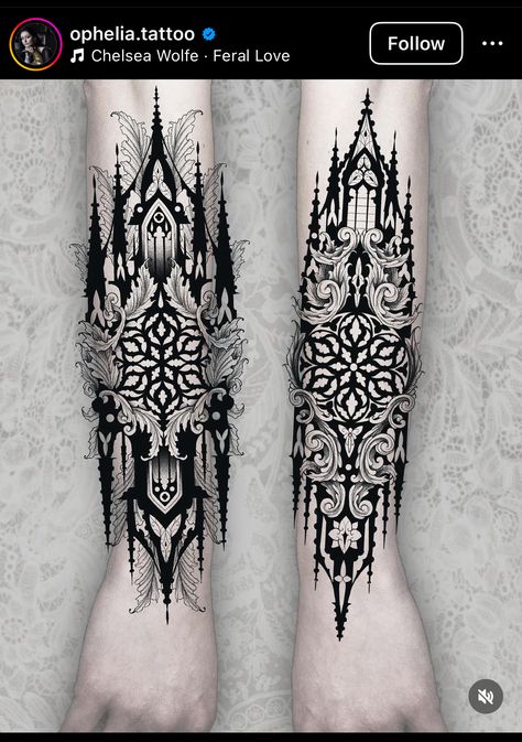 Castle Flash Tattoo, Goth Full Sleeve Tattoo, Cathedral Sleeve Tattoo, Gothic Mandala Tattoo, Gothic Arm Tattoo, Gothic Cathedral Tattoo, Victorian Gothic Tattoo Ideas, Gothic Geometry, Gothic Architecture Tattoo