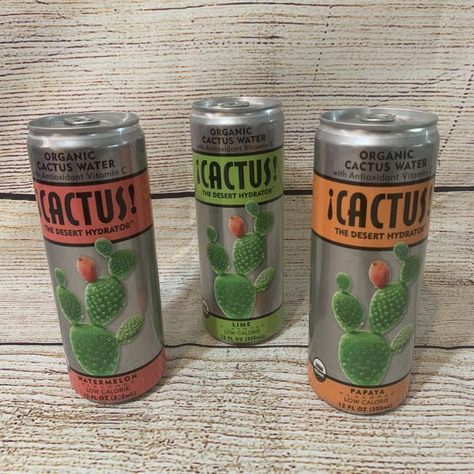 Did you know that cactus is a great source of Vitamin C and also contains antioxidants, electrolytes and amino acids including taurine?  It's the hydration secret of the desert and now it is available to consumers everywhere in 3 delicious flavors! ¡CACTUS! is low in calories and contains only 5 grams of sugar (agave).  Choose from refreshing and organic Papaya, Lime and Watermelon flavors. ¡CACTUS! comes in 12 oz recyclable aluminum cans and are the perfect way to hydrate before or after a work Prickly Pear Recipes, Cactus Leaves, Cactus Water, Cyberpunk Armor, Recycled Art Projects, Hydrating Drinks, Pear Recipes, Aluminum Cans, Succulent Terrarium