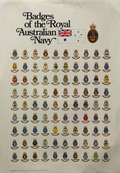 Badges of the Royal Australian Navy Printed by Blake and Hargreaves Pty Ltd Marrickville NSW Australian Navy, Joining The Navy, Australian Defence Force, Royal Australian Navy, Navy Art, Alphabet Code, Wooden Boat Plans, Anzac Day, Type Posters