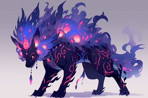 Created by me, please ask before you use it. Voidlessname on Midjourney Purple Fantasy Creature, Fantasy Creature Design, Wolf Creature, Space Creatures, Mythical Creatures Drawings, Wolf Monster, Mythical Creature Art, Spirit Wolf, Mythical Creatures Fantasy