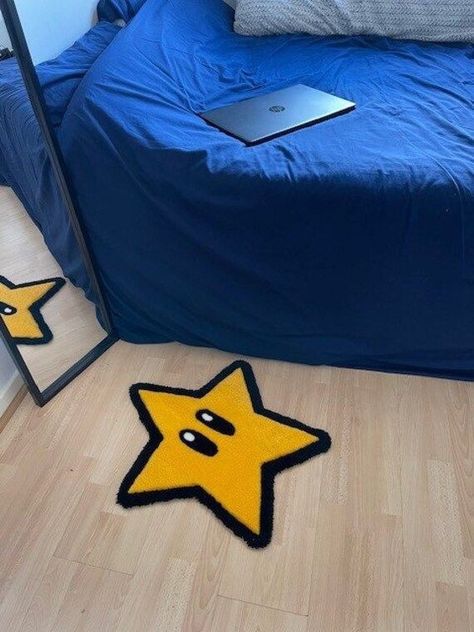 Tufting Aesthetic, Star Carpet, Rug Tuft, Tuft Rug, Mario Room, Tufting Rugs, Mario Star, Rug Tufting, Funky Rugs