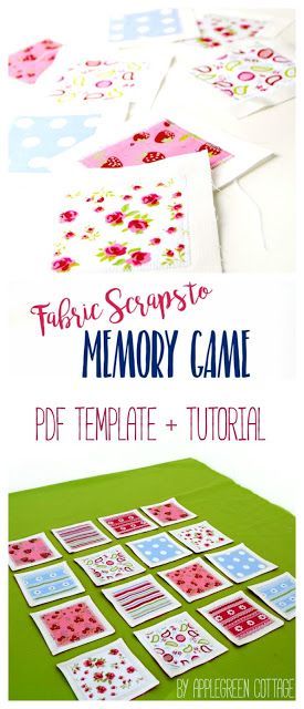 Fabric Memory Game tutorial and free pdf template. Matching scraps can be easily turned into a cute set of fabric cards for a memory game. A great DIY birthday present for children and adults alike! And these pieces can even double as coasters! They are t Fabric Games, Sewing Pins, Fabric Crafts Diy, Memory Games For Kids, Kids Sewing, Boutique Ideas, Fabric Cards, Sewing Tutorials Free, Diy Presents