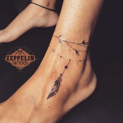 Wrap Bracelet Tattoo, Boho Anklet Tattoo, Leg Bracelet Tattoo For Women, Ankle Bracelet Tattoo With Feather, Ankle Tattoo Feather, Feather Anklet Tattoos For Women, Ankle Feather Tattoos For Women, Feather Bracelet Tattoo Wrist, Tattoo For Legs Woman