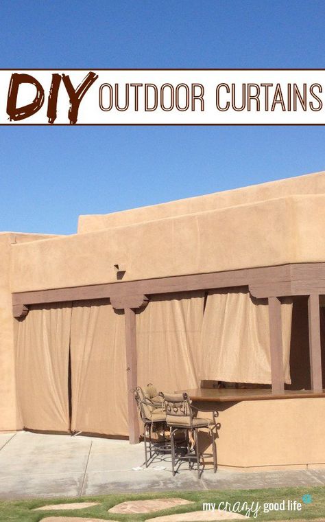 Looking to make some shade for your patio? These DIY outdoor curtains were easy and make such a huge difference on our west-facing patio! Diy Patio Curtains, Diy Outdoor Curtains, Small Deck Designs, Diy Outdoor Movie Screen, Porch And Patio Ideas, Curtains And Shades, Outdoor Porches, Popular On Pinterest, Deck Makeover