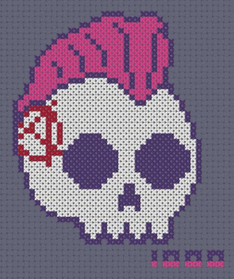 Punk Cross Stitch Pattern, Punk Crochet Patterns Free, Punk Cross Stitch, Punk Pixel Art, Skull Perler, Beads Artwork, Cross Stitch Skull, Grid Patterns, 4 Friends