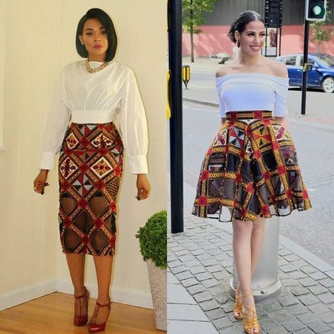 African Skirt Outfit, Ankara Skirt Styles, Ankara Skirts, African Chic, Skirt Styles, Ankara Skirt And Blouse, African Print Skirt, African Skirts, Short African Dresses