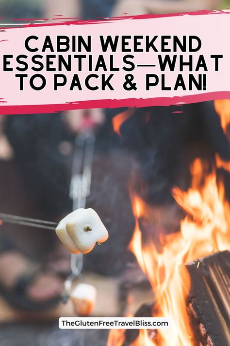 A person is roasting marshmallows over a fire while preparing for a cabin weekend, with text overlay discussing cabin weekend essentials. Cabin Trip With Friends, Cabin Weekend Ideas, Winter Cabin Trip, Cabin Couple, Cabin Trip Outfit, Cabin Birthday, Couple Retreat, Cabin Photoshoot, Aesthetic Cabin