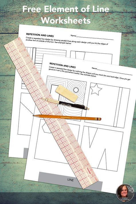 This free element of line worksheet includes two additions to my popular repetition of line activity and an additional sheet for the students own design. Works best in conjunction with my Element of Line worksheet packet. They can be used as enrichment to your middle school or high school art lessons, min-lessons or substitute lessons. An essential for any art classroom. Line Art Lessons Middle School, Line Lessons Elementary Art, Element Of Line, Art Lesson Plans Middle School, Line Art Projects, Line Art Lesson, Elements Of Art Line, Line Lesson, Open Ended Art