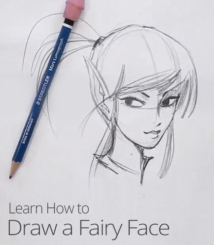 Learn how to draw a pretty fairy face with this lesson from cartoonist and best-selling author Chris Hart! #Drawing How To Draw Faeries, How To Draw Fairies Step By Step, Drawing Faeries, Fairies Sketch, How To Draw Fairies, Drawing Fairies, Draw A Fairy, Fairy Face, Get Better At Drawing