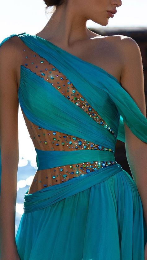 Floor grazing flowy ocean gown with crystallized corsage and a shoulder trail• #SadekMajed #Salacia #SMss23 | Instagram Ocean Fashion Design, Flowy Hoco Dresses, Sadek Majed, Flowy Clothes, Flowy Outfits, Ocean Dress, Soiree Dress, Ocean Fashion, Fashion Inspiration Board