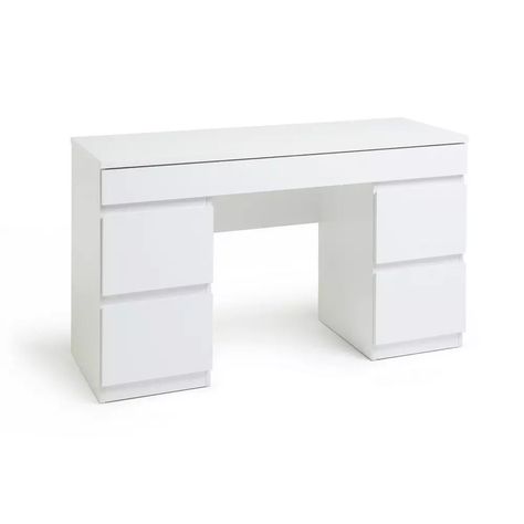 White Modern Desks, White Dressing Table With Drawers, Cute White Desk, White Ikea Desk, White Gloss Dressing Table, White Modern Desk, Desks For Bedroom, Table For Room, White Desk Bedroom