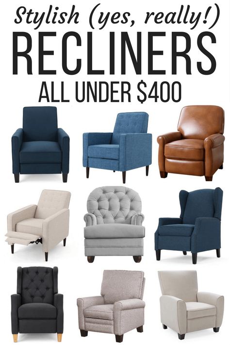 Modern Recliners In Living Room, Small Recliners For Small Spaces, Recliners That Don't Look Like Recliners, Chic Living Room Furniture, Modern Home Decor Living Room, Stylish Recliners, Future Farmhouse, Small Recliners, Fireplace Room