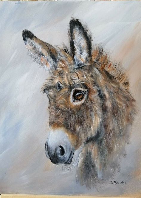 Donkey Drawing, Farm Animal Paintings, Farm Animal Painting, A Donkey, Farm Art, Equine Art, Cross Paintings, Arte Animal, Horse Painting