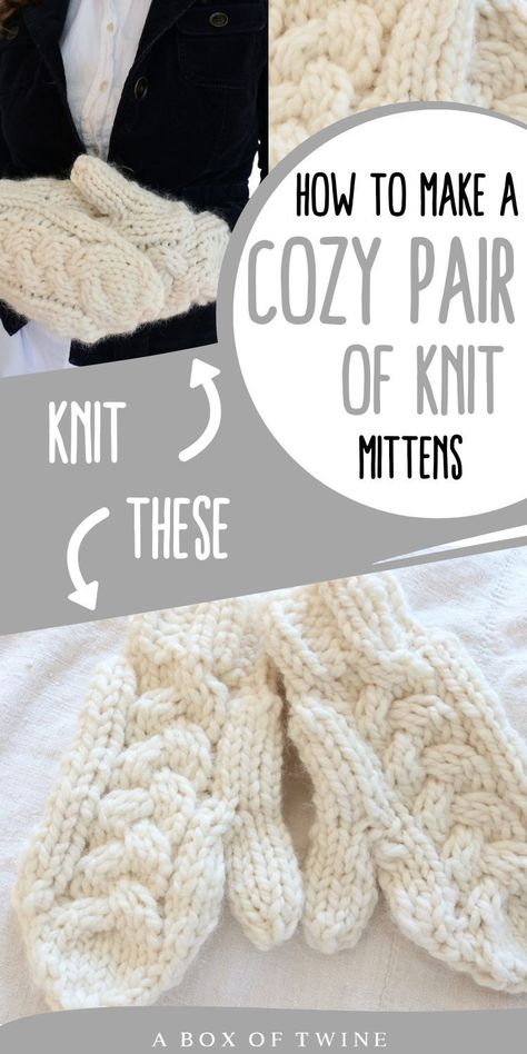 knit cable mittens pattern Free Chunky Knitting Patterns, Chunky Mittens, Magic Loop Knitting, Knitted Wrist Warmer, Knitted Mittens Pattern, Glove Pattern, Easy Magic, Yarn Hats, Chunky Knitting Patterns