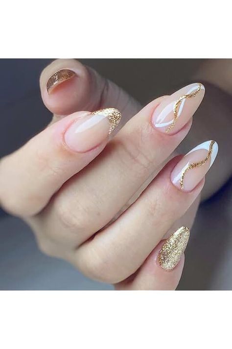 Amazon.com : gold french tip nails Natural Nails With Gold Tips, French Tip Nails With Gold Accent, French Nails With Gold, Gold French Nails, Sparkly French Tip Nails, Gold French Tip Nails, Sparkly French Tips, Gold Tip Nails, White And Gold Nails