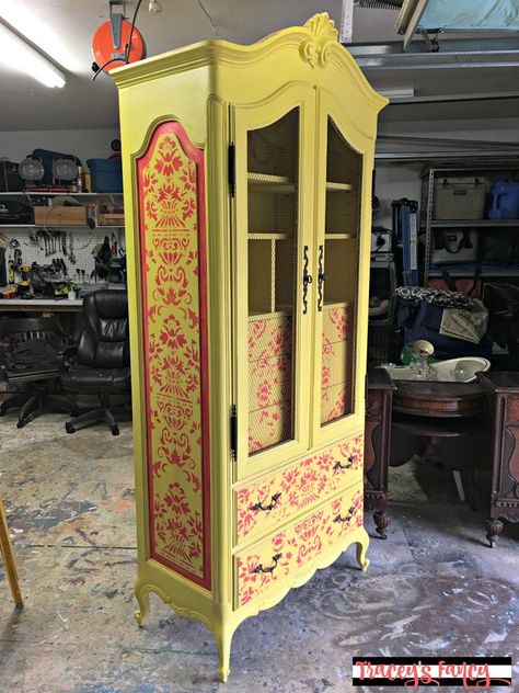 Painted Armoires, Paint Like A Pro, Painted Armoire, Red Furniture, Pine Furniture, My Yellow, Yellow Painting, Heritage Collection, Cubbies