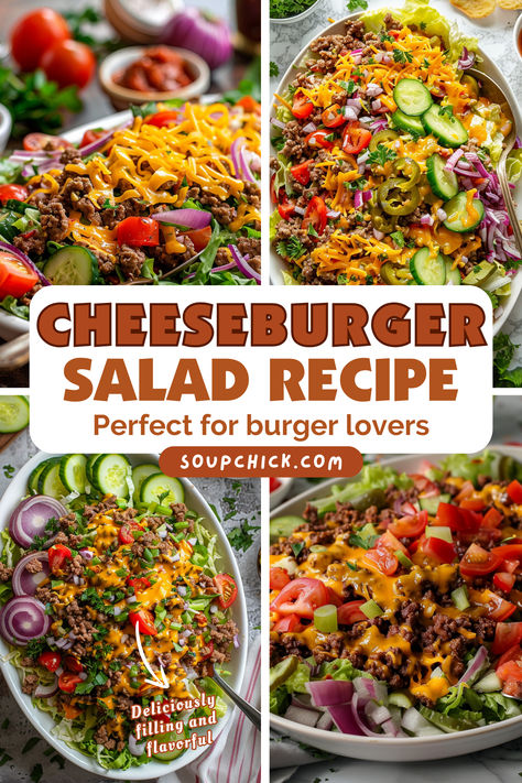 Cheeseburger Salad Recipe Hamburger Salad Recipes, Hamburger Salad, Cheeseburger Salad Recipe, Cheeseburger Salad, Homemade Cheeseburgers, Keto Cereal, Healthy Beef Recipes, Homemade Lunch, Meat Salad