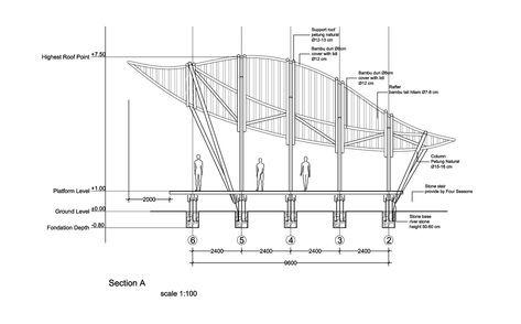 Image 9 of 12 from gallery of The Yoga Pavilion at Four Seasons / IBUKU. Section Yoga Pavilion, Bamboo Arch, Ecological Architecture, Bamboo Roof, Eco Park, Bamboo Structure, Bamboo Architecture, Tropical Architecture, Bamboo House