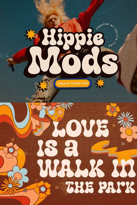 Hippie Mods is a font that takes you back to the psychedelic era of the 1960s and 70s. This fun and retro typeface is a true embodiment of the free-spirited movement, peace and love, capturing the essence of the countercultural revolution in its design. It is the perfect choice for projects that demand a touch […] Best Free Fonts, Nature Color Palette, A Font, Fun Loving, Free Fonts, The 1960s, Creating Art, Peace And Love, Create Yourself