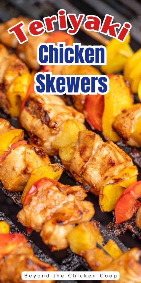 These grilled teriyaki chicken skewers are a perfect dinner recipe. Marinated in a homemade teriyaki sauce and cooked with bell peppers and pineapple. Assemble ahead of time and then grill the skewers in under 20 minutes. The sweet, savory, and tangy teriyaki sauce makes the chicken irresistibly delicious. Pair the chicken with bell peppers, pineapple, or your favorite kabob veggies. These kabobs are family-friendly, especially when everyone can customize their own skewer with their preferred ingredients. Teriyaki Chicken Skewers Grilled, Kabob Veggies, Chicken Breast Skewers, Chicken With Bell Peppers, Skewers Recipes, Teriyaki Skewers, Blackstone Chicken, Teriyaki Chicken Skewers, Chicken Kabob Recipes