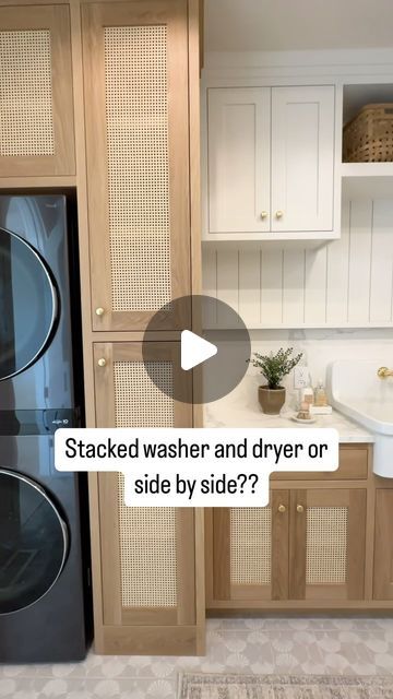 Our #rosemaryproject laundry room! We chose a stacked washer and dryer for space, but what do you prefer? 🤍🤎 Stacked Washer And Dryer In Kitchen, Laundry Room Cabinets With Stackable Washer And Dryer, Laundry Room Design Stacked Washer Dryer, Laundry Room With Top Loader Ideas, Laundry Room Stacked Washer And Dryer, Laundry Room Ideas Stacked Washer Dryer, Counter Over Washer And Dryer, Built In Washer And Dryer, Stackable Washer Dryer Laundry Room