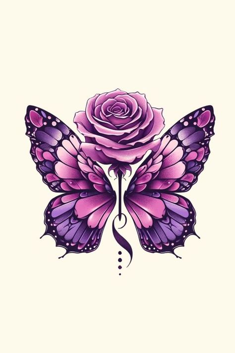 Curious about purple rose tattoos? They represent enchantment and spiritual growth. Click to discover more and save this pin for later! Rose Butterfly Tattoo, Blue Rose Tattoo Meaning, Tatoo Rose, Purple Butterfly Tattoo, Purple Rose Tattoos, Butterfly Tattoos Images, Rose And Butterfly Tattoo, Monarch Butterfly Tattoo, Rose Tattoo Meaning