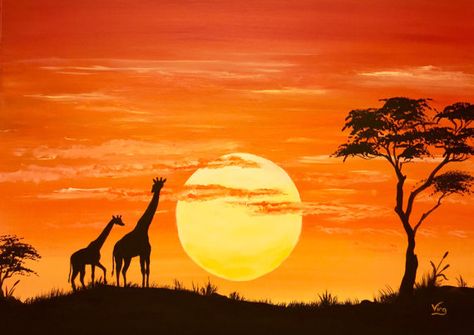 Safari Silhouette, Africa Mask, Silhouette Arte, Africa Pattern, Yellow Clouds, Mask Craft, Giraffe Silhouette, Lion Silhouette, Africa Painting