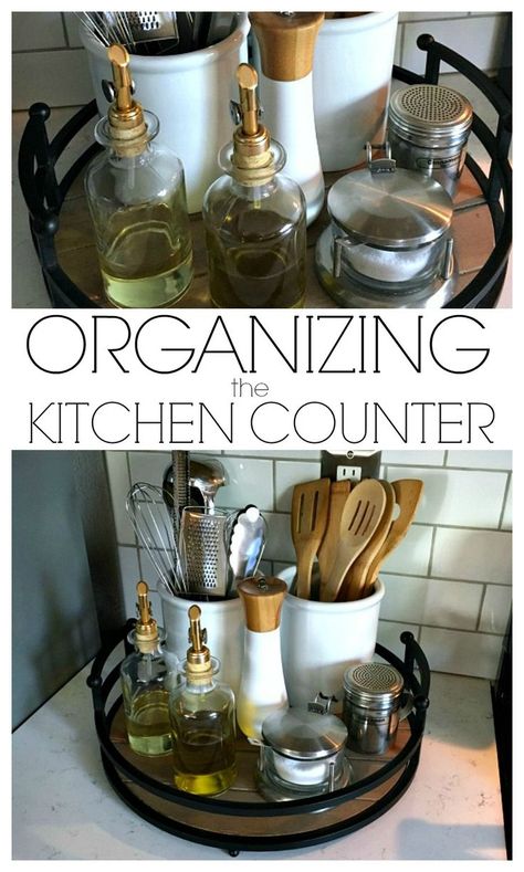 Organizing the Kitchen Counter - A simple tray and a few canisters is all you Diy Organizer, Organized Kitchen, Decor Eclectic, Kitchen Decorating, Decor Guide, Easy Home Decor, Decor Minimalist, Kitchen Makeover, Diy Organization