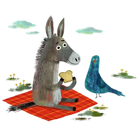 donkey_and_bird Cute Donkey Drawing Art, Donkey Drawing, Cute Donkey, Horse Illustration, Whimsical Paintings, Picture Books Illustration, A Donkey, Book Illustration Art, Children's Illustration