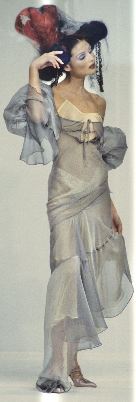 1993 Fashion, Galliano Dress, High Fashion Couture, Chiffon Collection, Fashion Project, Couture Runway, John Galliano, Fashion Spring, Spring Dress