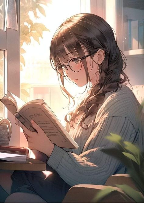 Sitting By The Window, Girl With Glasses, Tomboy Art, Anime Toon, Images Kawaii, Angel Images, Dark Pictures, Living Alone, Girly Art Illustrations