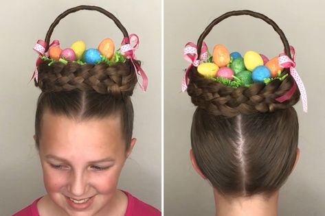 Basket Hairstyle, Crazy Hair For Kids, Wacky Hair Days, Going Out Hairstyles, Wacky Hair, Crazy Hair Day At School, Easter Hair Bow, Crazy Hair Days, Hair St