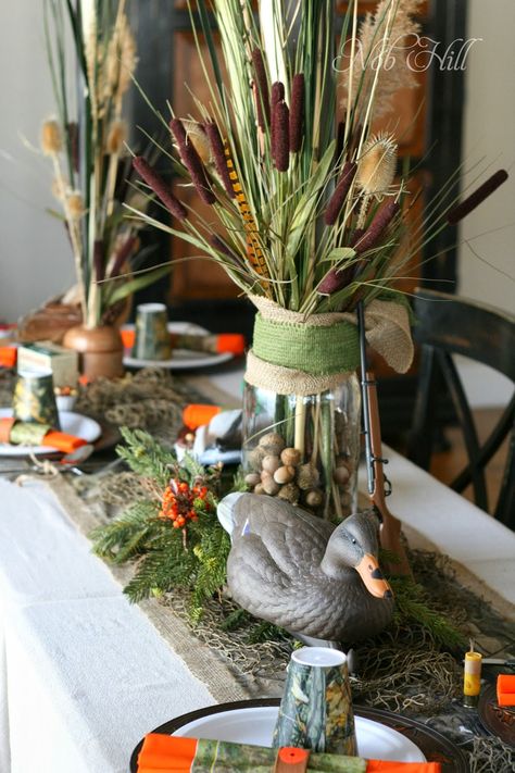 Thanksgiving Duck, Thanksgiving Table Settings Dollar Store, Thanksgiving Table Settings Centerpieces, Baby Shower Food Table, Wild Game Dinner, Thanksgiving Table Settings Diy, Hunting Birthday Party, Thanksgiving Dinner Table Decorations, Thanksgiving Table Settings Simple