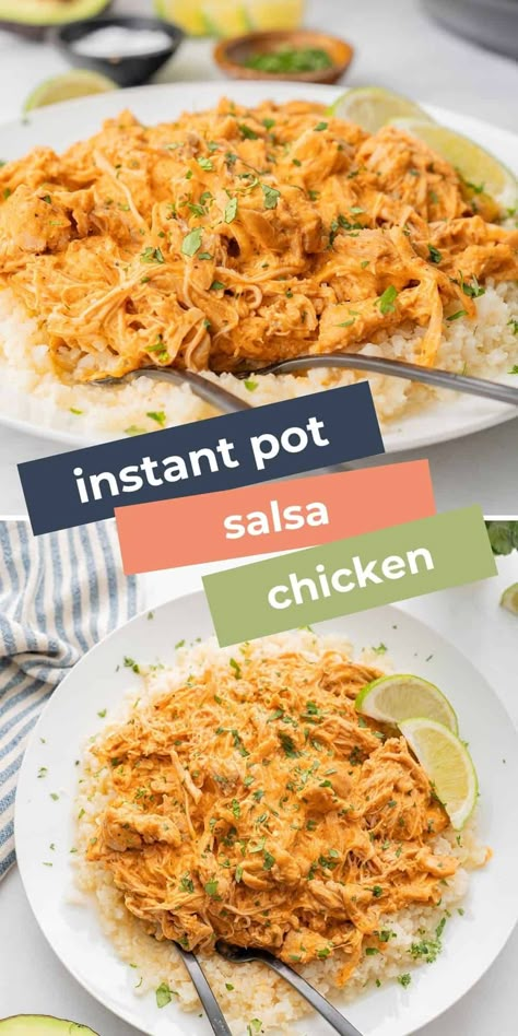 Instant Pot Salsa Chicken is an instant family hit! This easy low carb shredded chicken recipe is creamy and flavorful, and takes only 30 minutes. Crockpot instructions included too. Low Carb Shredded Chicken, Instant Pot Salsa Verde Chicken, Easy Salsa Chicken, Instant Pot Salsa Chicken, Instant Pot Salsa, Shredded Chicken Recipe, Instant Family, Side Dishes For Chicken, Shredded Chicken Recipes