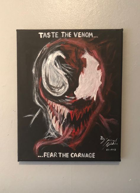 Venom/carnage Merge Venom Canvas Painting, Venom Painting Easy, Venom Painting, Venom Carnage, Cd Painting, Venom Art, Cartoon Painting, Pop Culture Art, Paintings Art