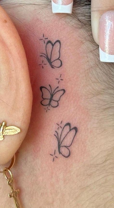 Nice Tatoos, Ear Tats, Unique Hand Tattoos, Hand Tattoo Designs, Behind Ear Tattoos, Small Girly Tattoos, Ear Tattoo Ideas, Butterfly Tattoos For Women, Mother Tattoos